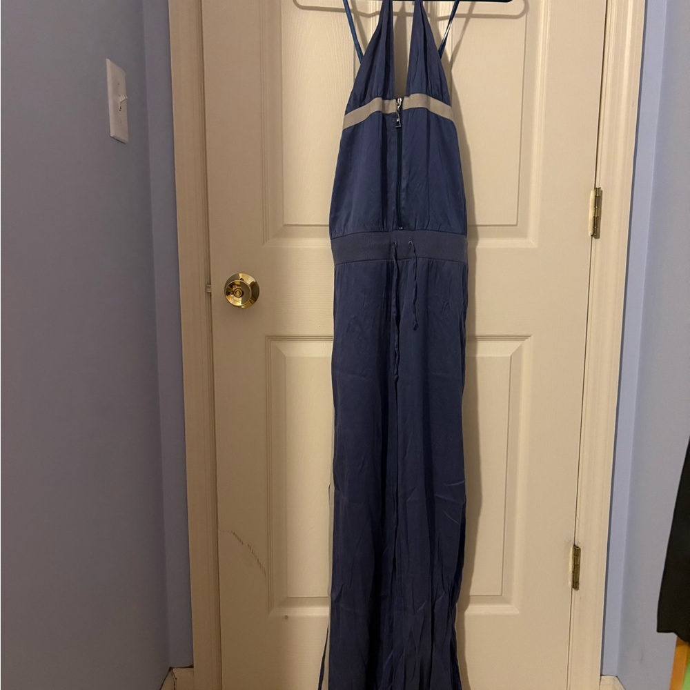 J Lo Blue Silk Halter Jumpsuit